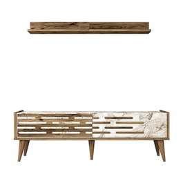 Hanah Home Valensiya 140 Mueble de TV 140cm Nogal, Blanco y Mármol